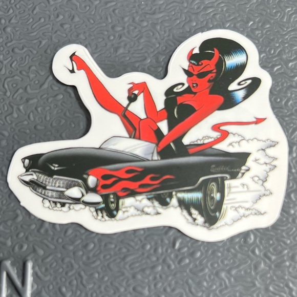 RED DEVIL Sexy Pinup Gorgeous Sticker Retro Vintage BomberGirl Ace Pilot - Picture 3 of 5